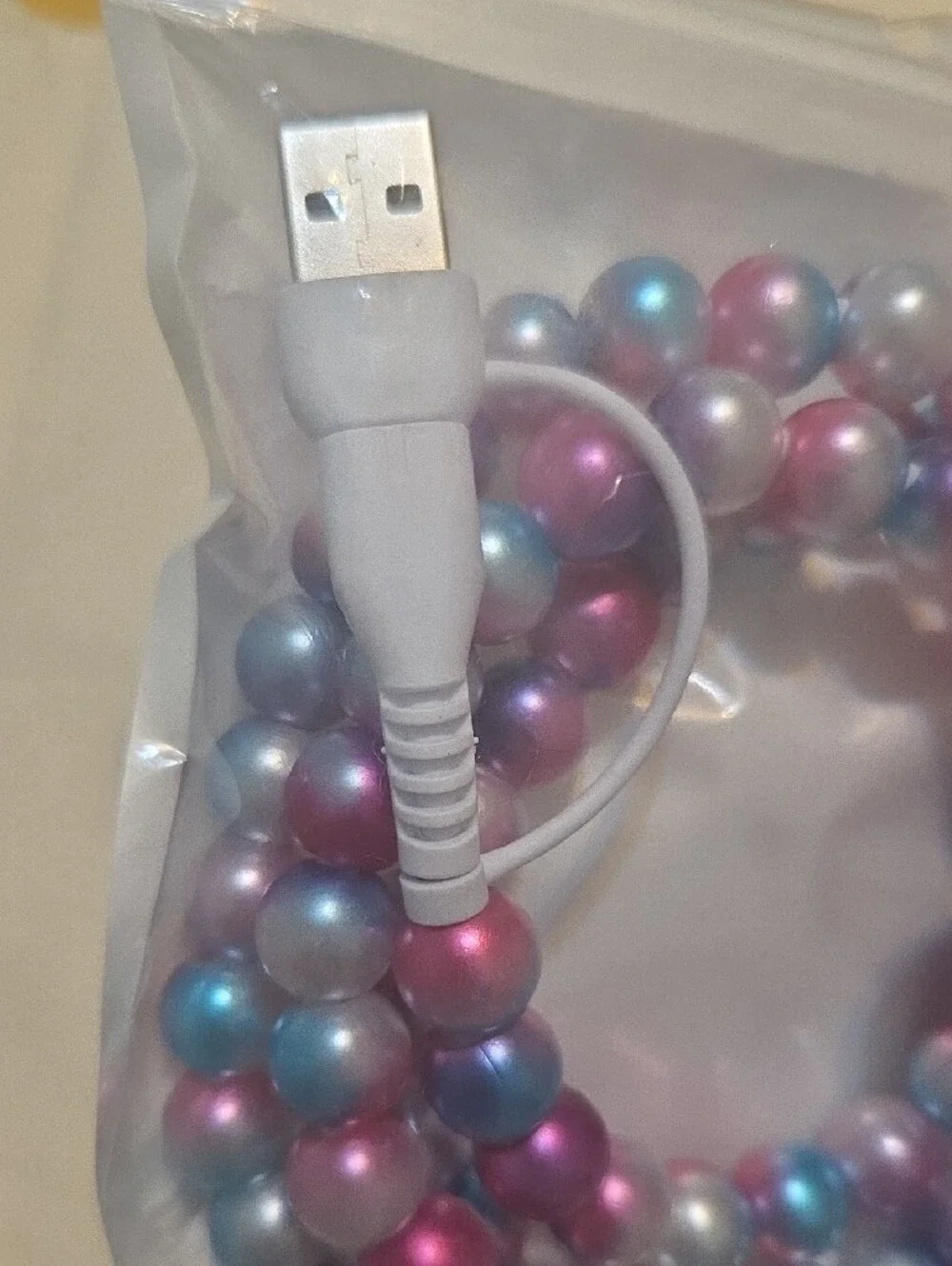 Universal Beaded Charging Cable - Multicolor Pearl Beads